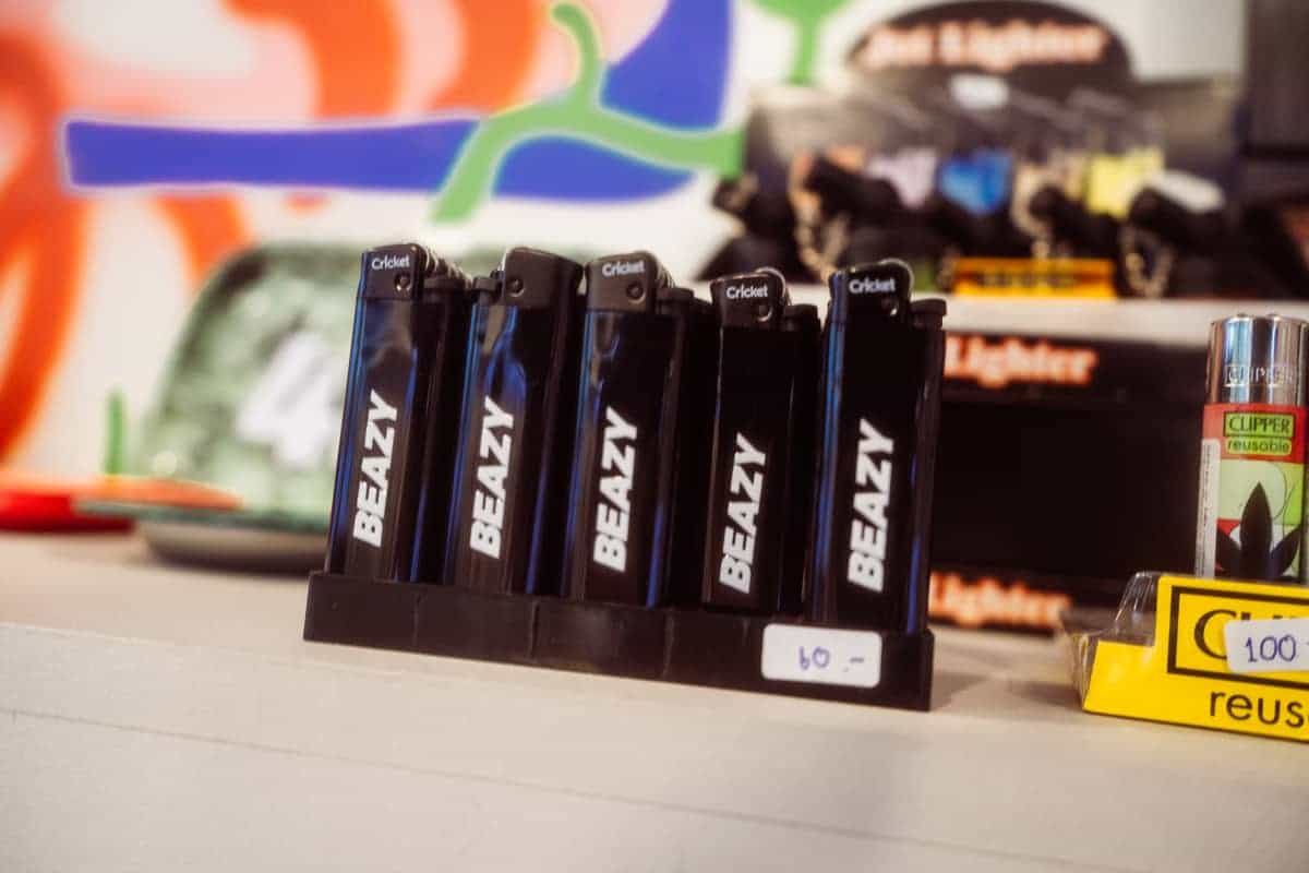 BEAZY branded lighters at the Sathorn 11 dispensary, Bangkok